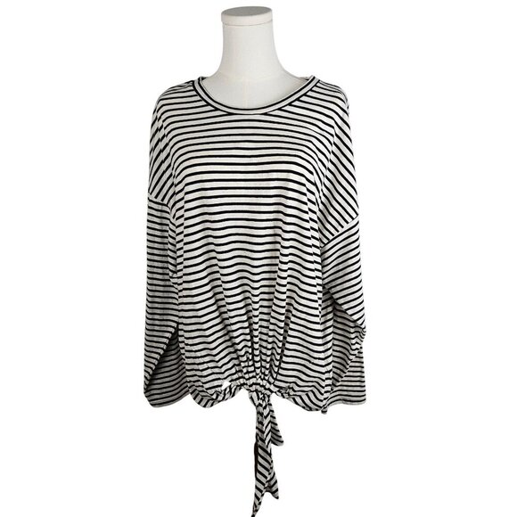 7 For All Mankind Tops - 7 For All Mankind Stripe Navy White Long Sleeve Tie Hem Top Large Nautical